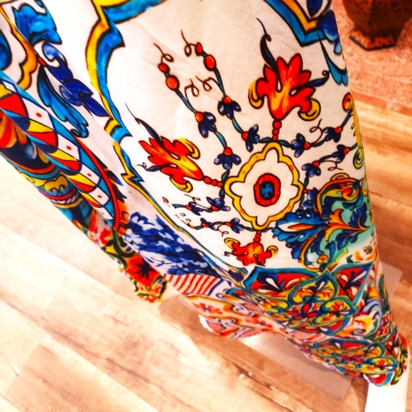 **LAST ONE**MANISH VAID Spanish Tiles Silk Emb. Prt. Hi-Lo Dress OS NWT - Picture 5 of 8